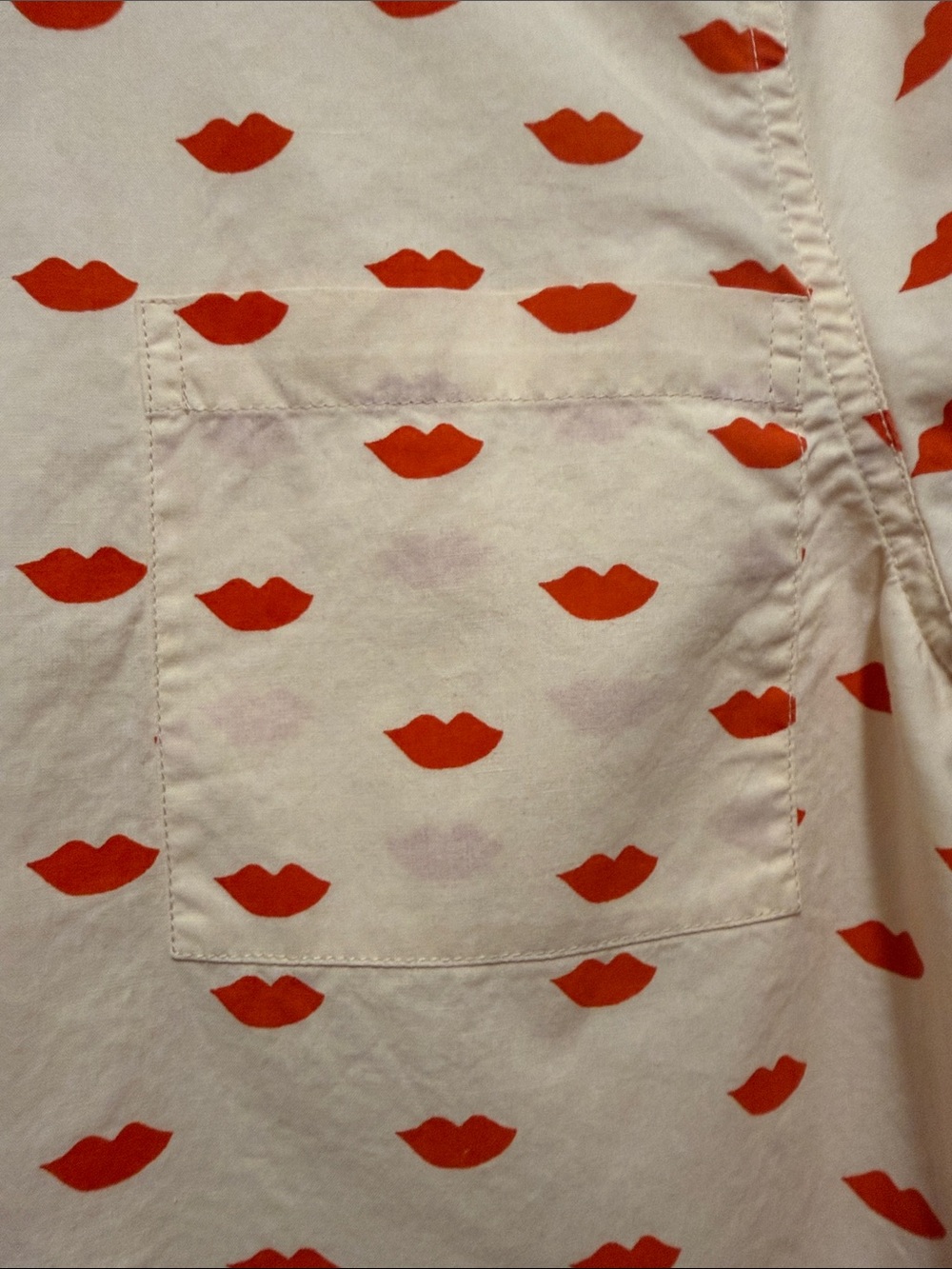 Clare V. Phoebe Button-Down Shirt with Red Lip Print - Women's Cream Shirt - Picture 2 of 6
